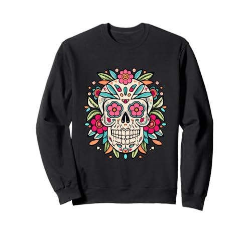 Floral Sugar Skull Day of Dead Dia de Los Muertos Damen Mädchen Sweatshirt von Floral Sugar Skull Day of Dead Dia de Los Muertos