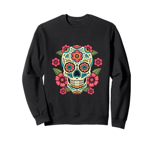 Floral Sugar Skull Day of Dead Dia de Los Muertos Damen Mädchen Sweatshirt von Floral Sugar Skull Day of Dead Dia de Los Muertos