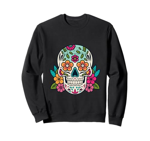 Floral Sugar Skull Day of Dead Dia de Los Muertos Damen Mädchen Sweatshirt von Floral Sugar Skull Day of Dead Dia de Los Muertos
