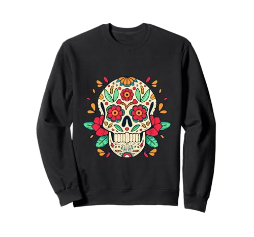 Floral Sugar Skull Day of Dead Dia de Los Muertos Damen Mädchen Sweatshirt von Floral Sugar Skull Day of Dead Dia de Los Muertos