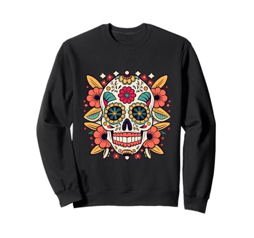 Floral Sugar Skull Day of Dead Dia de Los Muertos Damen Mädchen Sweatshirt von Floral Sugar Skull Day of Dead Dia de Los Muertos