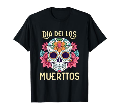 Floral Sugar Skull Day of Dead Dia de Los Muertos Damen Mädchen T-Shirt von Floral Sugar Skull Day of Dead Dia de Los Muertos