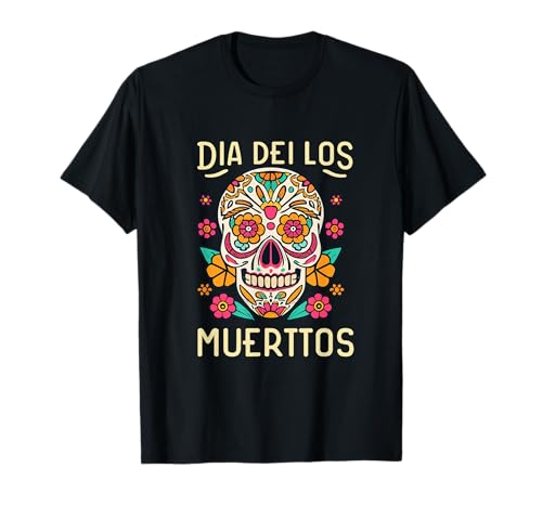 Floral Sugar Skull Day of Dead Dia de Los Muertos Damen Mädchen T-Shirt von Floral Sugar Skull Day of Dead Dia de Los Muertos