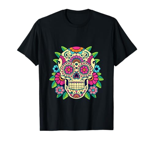 Floral Sugar Skull Day of Dead Dia de Los Muertos Damen Mädchen T-Shirt von Floral Sugar Skull Day of Dead Dia de Los Muertos
