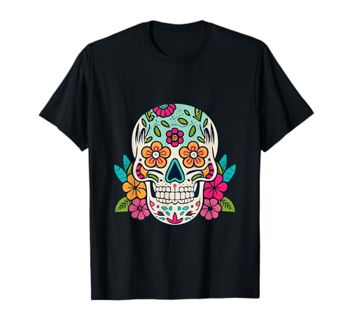 Floral Sugar Skull Day of Dead Dia de Los Muertos Damen Mädchen T-Shirt von Floral Sugar Skull Day of Dead Dia de Los Muertos