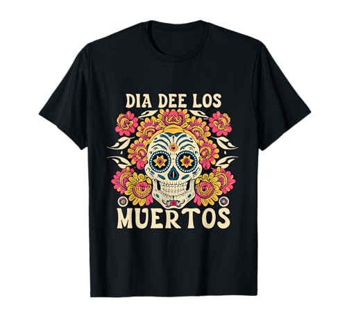 Floral Sugar Skull Day of Dead Dia de Los Muertos Damen Mädchen T-Shirt von Floral Sugar Skull Day of Dead Dia de Los Muertos