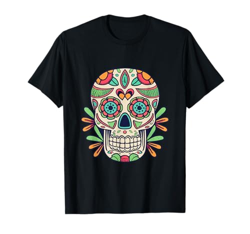 Floral Sugar Skull Day of Dead Dia de Los Muertos Damen Mädchen T-Shirt von Floral Sugar Skull Day of Dead Dia de Los Muertos