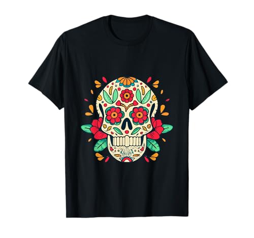 Floral Sugar Skull Day of Dead Dia de Los Muertos Damen Mädchen T-Shirt von Floral Sugar Skull Day of Dead Dia de Los Muertos