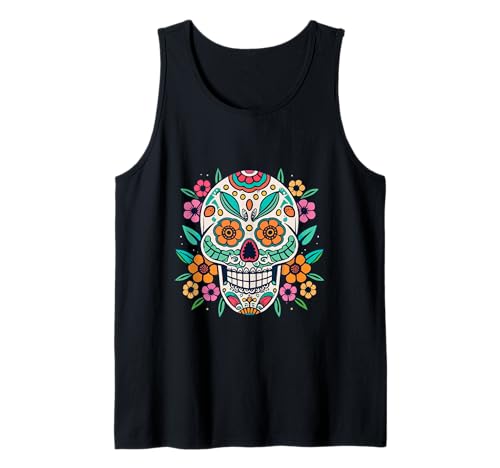 Floral Sugar Skull Day of Dead Dia de Los Muertos Damen Mädchen Tank Top von Floral Sugar Skull Day of Dead Dia de Los Muertos