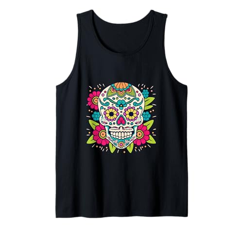 Floral Sugar Skull Day of Dead Dia de Los Muertos Damen Mädchen Tank Top von Floral Sugar Skull Day of Dead Dia de Los Muertos