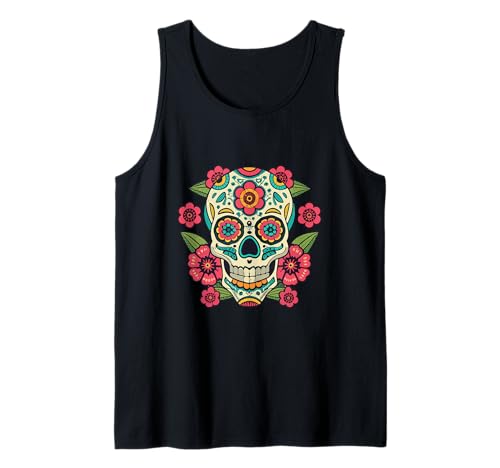 Floral Sugar Skull Day of Dead Dia de Los Muertos Damen Mädchen Tank Top von Floral Sugar Skull Day of Dead Dia de Los Muertos