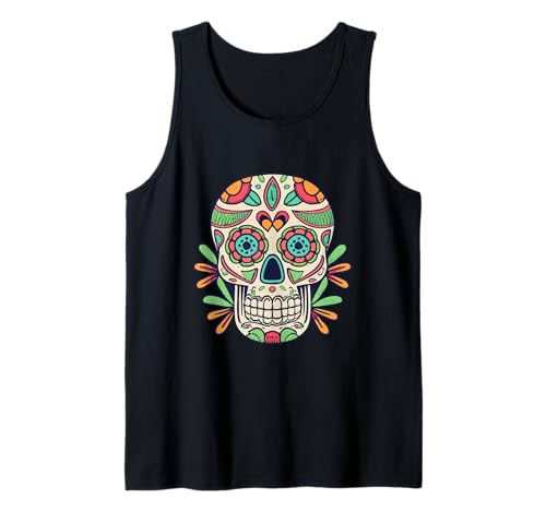 Floral Sugar Skull Day of Dead Dia de Los Muertos Damen Mädchen Tank Top von Floral Sugar Skull Day of Dead Dia de Los Muertos