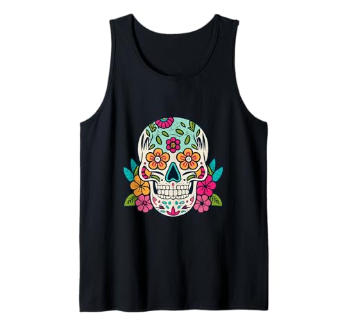 Floral Sugar Skull Day of Dead Dia de Los Muertos Damen Mädchen Tank Top von Floral Sugar Skull Day of Dead Dia de Los Muertos