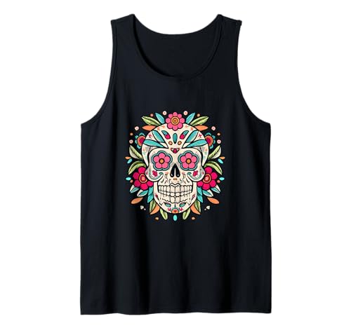 Floral Sugar Skull Day of Dead Dia de Los Muertos Damen Mädchen Tank Top von Floral Sugar Skull Day of Dead Dia de Los Muertos