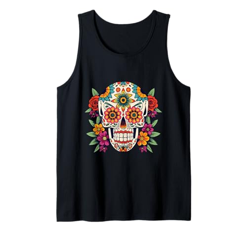 Floral Sugar Skull Day of Dead Dia de Los Muertos Damen Mädchen Tank Top von Floral Sugar Skull Day of Dead Dia de Los Muertos