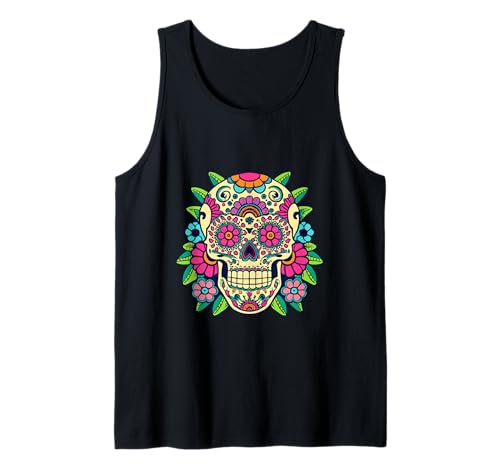 Floral Sugar Skull Day of Dead Dia de Los Muertos Damen Mädchen Tank Top von Floral Sugar Skull Day of Dead Dia de Los Muertos