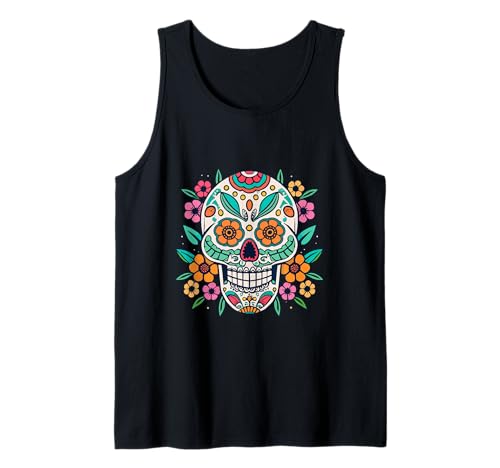 Floral Sugar Skull Day of Dead Dia de Los Muertos Damen Mädchen Tank Top von Floral Sugar Skull Day of Dead Dia de Los Muertos