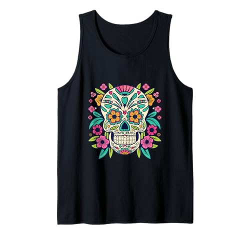 Floral Sugar Skull Day of Dead Dia de Los Muertos Damen Mädchen Tank Top von Floral Sugar Skull Day of Dead Dia de Los Muertos