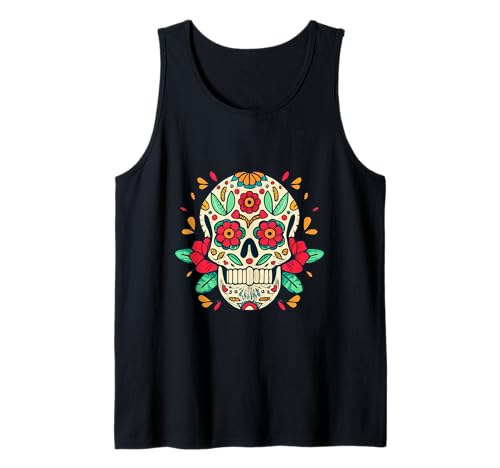 Floral Sugar Skull Day of Dead Dia de Los Muertos Damen Mädchen Tank Top von Floral Sugar Skull Day of Dead Dia de Los Muertos