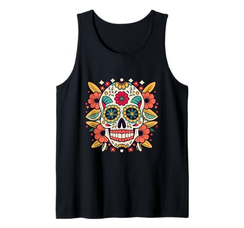 Floral Sugar Skull Day of Dead Dia de Los Muertos Damen Mädchen Tank Top von Floral Sugar Skull Day of Dead Dia de Los Muertos