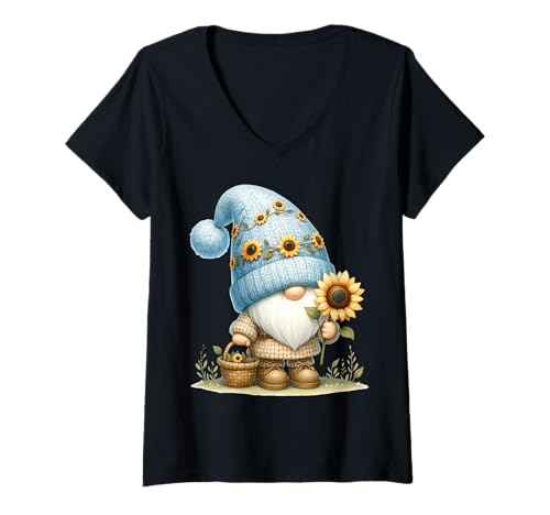 Damen Gardening Gnome For Grandpa Life Floral Sunflower Retirement T-Shirt mit V-Ausschnitt von Floral Summer Gnome Gifts For Sunflower Lovers