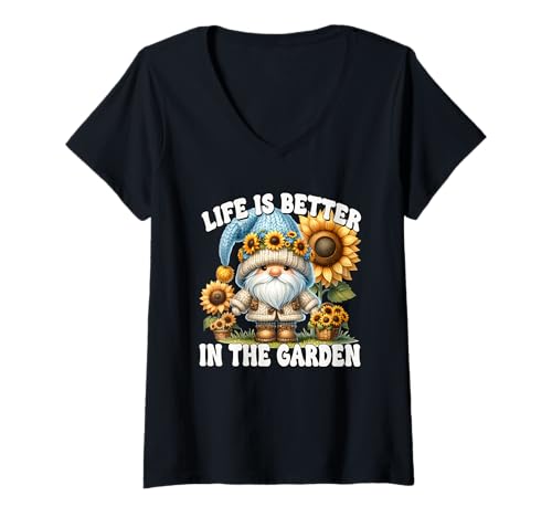 Damen Sunflower Retirement Saying Dad Life Is Better In The Garden T-Shirt mit V-Ausschnitt von Floral Summer Gnome Gifts For Sunflower Lovers