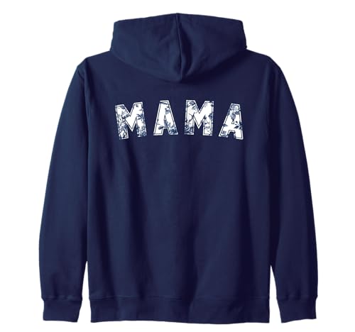 Mama Floral Varsity Kleiner blauer französischer Toiletext Kapuzenjacke von Floral Text Collection