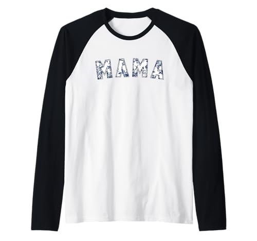 Mama Floral Varsity Kleiner blauer französischer Toiletext Raglan von Floral Text Collection