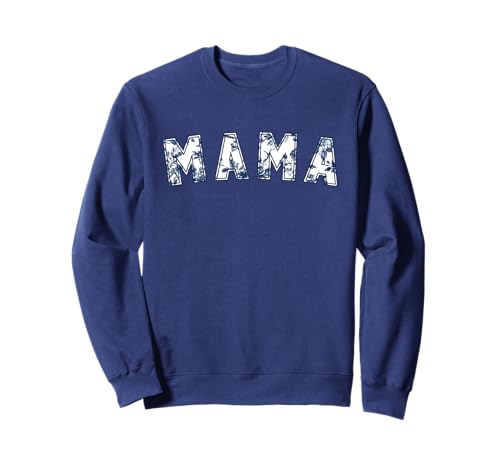 Mama Floral Varsity Kleiner blauer französischer Toiletext Sweatshirt von Floral Text Collection