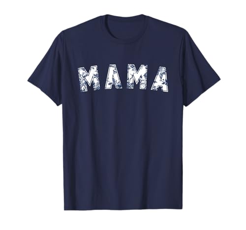 Mama Floral Varsity Kleiner blauer französischer Toiletext T-Shirt von Floral Text Collection