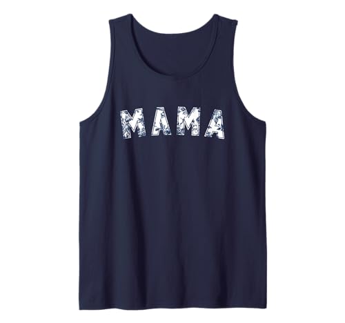 Mama Floral Varsity Kleiner blauer französischer Toiletext Tank Top von Floral Text Collection