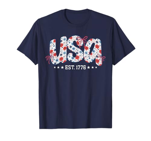 USA Est 1776 Floral Preppy 4th of Juli Coquette Bow Women T-Shirt USA Est 1776 Floral Preppy 4th of Juli Coquette Bow Women T-Shirt von Floral USA Est 1776 Patriotic Flag American Girly