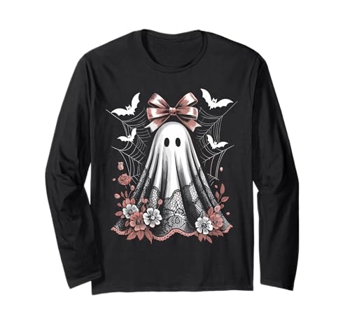 Lace Ghost Coquette Bow Vintage Women Girls Halloween Girly Langarmshirt Lace Ghost Coquette Bow Vintage Women Girls Halloween Girly Langarmshirt von Floral & Bat Design Lace Ghost Coquette Bow