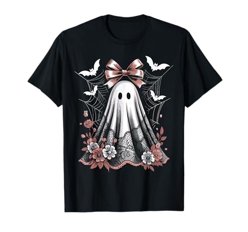 Lace Ghost Coquette Bow Vintage Women Girls Halloween Girly T-Shirt Lace Ghost Coquette Bow Vintage Women Girls Halloween Girly T-Shirt von Floral & Bat Design Lace Ghost Coquette Bow