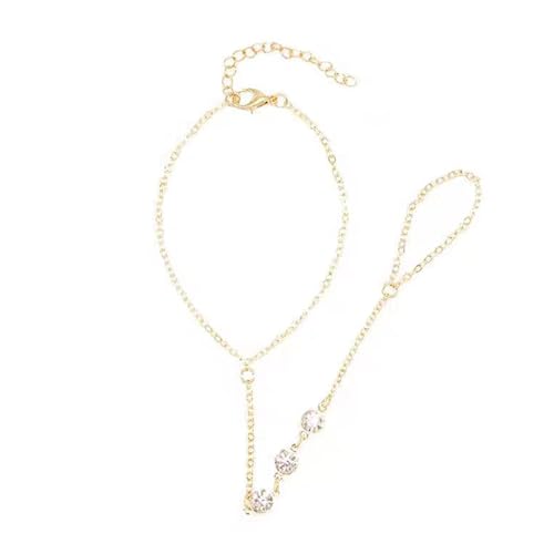 FloralGrace 1 Stück Boho Fingerring Armbinde Handkette Ketten Armband Personalisieren Geschenke Kristall Metall Schmuck Für Damen Frauen Mädchen Mit chmuckbeutel(Gold) von FloralGrace