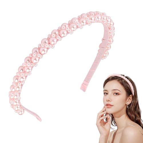 FloralGrace 1 Stück Perlen Haarreif Weiße Perlen Damen Brautstirnband Retro Braut Haarbänder Stirnband Hochzeitsfrisuren Mädchen Kunstperlen Haarschmuck(Rosa) von FloralGrace