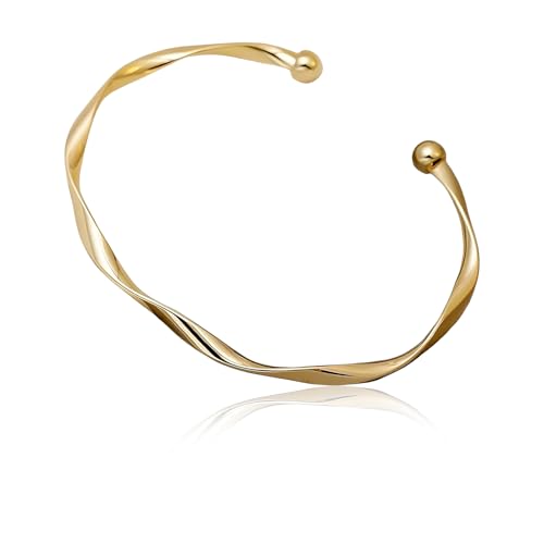 FloralGrace 1 Stück Sterling Gold Armbandarmbänder für Frauen Golden Cuff Armband Anpassbar Schmuck Mode Einfach Offene Armbänder Cuff Schmuck für Frauen Mutter Ehefrau Muttertag von FloralGrace