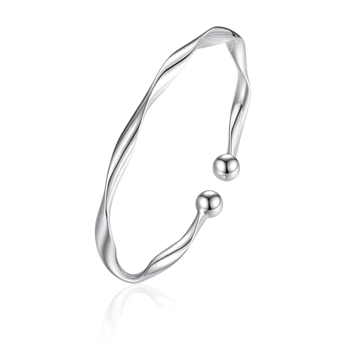 FloralGrace 1 Stück Sterling Silber Armbandarmbänder für Frauen Silber Cuff Armband Anpassbar Schmuck Mode Einfach Offene Armbänder Cuff Schmuck für Frauen Mutter Ehefrau Muttertag von FloralGrace