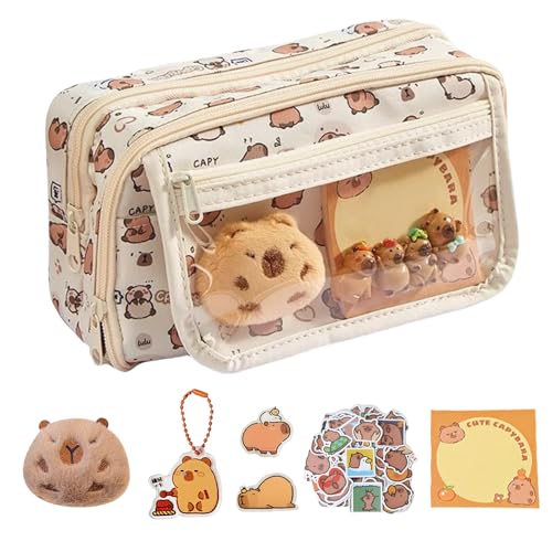 FloralGrace 1 Stück Umklappbleistiftkasten Niedliche Bleistifttasche Mit Kawaii Capybara Dekor, Makeup Beutel Ästhetischer Stift Halter Büro Schreibwaren (Braun) von FloralGrace