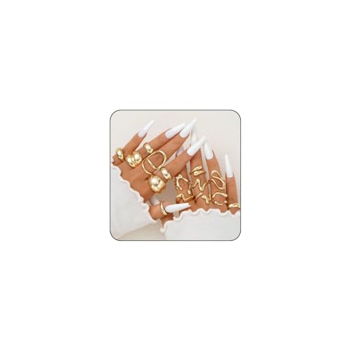 FloralGrace 15 Stück Ring Set Gold Damen, Chunky Rings Gold, Wasserfeste Ringe Gold Vergoldete Stapelbare Statement Ringe, Goldschmuck Set Finger Ringe von FloralGrace