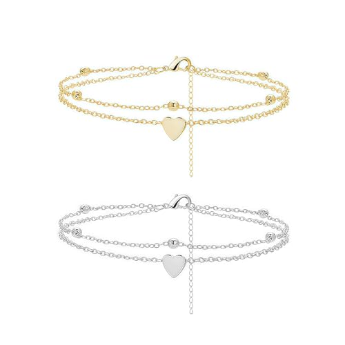 FloralGrace 2 Stück 14K Vergoldet Fußkettchen Herz für Damen,Silber Fußkettchen für Damen,Wasserfest Mehrreihige Fußkette,Verstellbar Fußschmuck in Gold Silber FloralGrace 2 Stück 14K Vergoldet Fußkettchen Herz für Damen,Silber Fußkettchen für Damen,Wasserfest Mehrreihige Fußkette,Verstellbar Fußschmuck in Gold Silber von FloralGrace