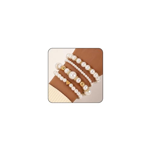 FloralGrace 4 Stück Perlen Armbänder für Damen Simulierte Perlen Perlenarmband Weiße Perlen Stapelbar Stretch Armband Set Mehrschichtig Elastische Perlen Armbänder für Damen Brautjungfern FloralGrace 4 Stück Perlen Armbänder für Damen Simulierte Perlen Perlenarmband Weiße Perlen Stapelbar Stretch Armband Set Mehrschichtig Elastische Perlen Armbänder für Damen Brautjungfern von FloralGrace