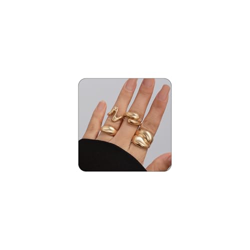 FloralGrace 4 Stück Ring Set Gold Damen, Chunky Rings Gold, Wasserfeste Ringe Gold Vergoldete Stapelbare Statement Ringe, Goldschmuck Set Finger Ringe von FloralGrace