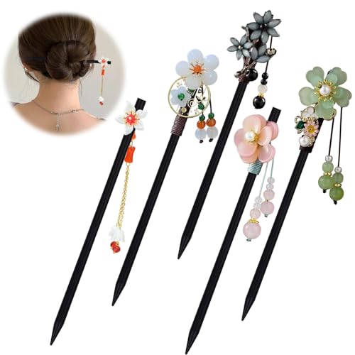 FloralGrace 5 Stück Holz Haarstäbchen Vintage Haarstab Chinesische Haarnadel Stäbchen Haar Stick Haarnadeln Mit Blumen Für Frauen Mädchen Feste Frisur Haar Zubehör von FloralGrace