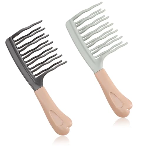 FloralGrace Breitzahnkamm Für Locken Entwirrbürste Mit Doppelschicht Wellenzahn Design Und Ergonomischem Griff Für Langes Dickes Trockenes Nass Haar Für Frauen Mädchen von FloralGrace