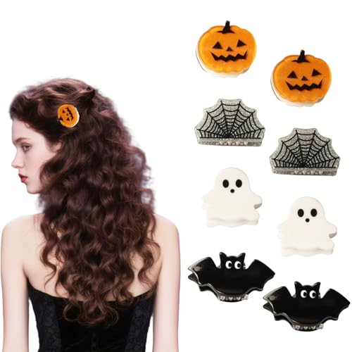 FloralGrace Mini Halloween Haarklammern Für Mädchen Kürbis Geist Fledermaus Spinnennetz Designs Haarklammern Niedliche Halloween von FloralGrace