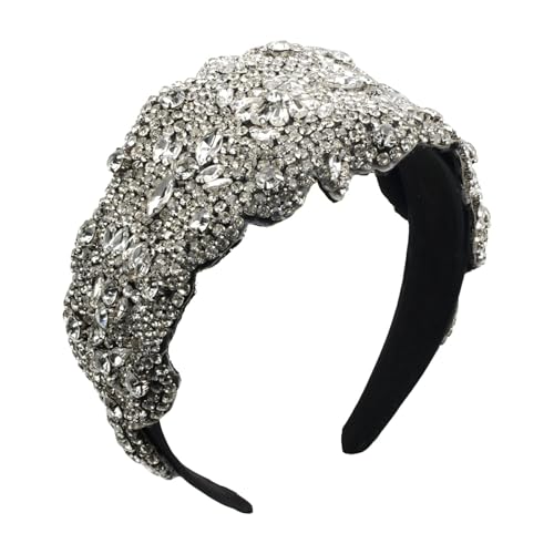 Barockes Kristallblumen-Stirnband für Damen, groß, breit, klobige Strassperlen, Haarband, Haarschmuck, Schmuckkopf-Zubehör (H1066-Weiß) von Florate