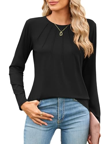 Florboom Bluse Damen Basic Rundhals Langarm Elegant Shirt Oberteile Top, Schwarz L von Florboom