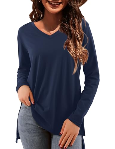 Florboom Bluse Damen Langarm Shirts Oversize Tshirt Elegant Oberteil, Blau XXL von Florboom