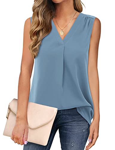 Florboom Blusetop Damen Sommer V-Ausschnitt Casual Loose Tank Top Ärmellose Sexy Sommertop Blaugrau L von Florboom